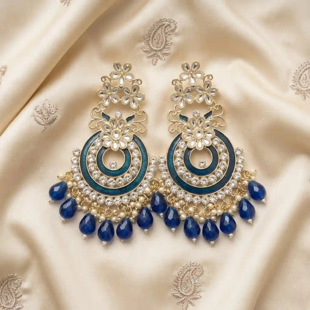 Blue Meenakari & Kundan Crescent Earrings in Qatar