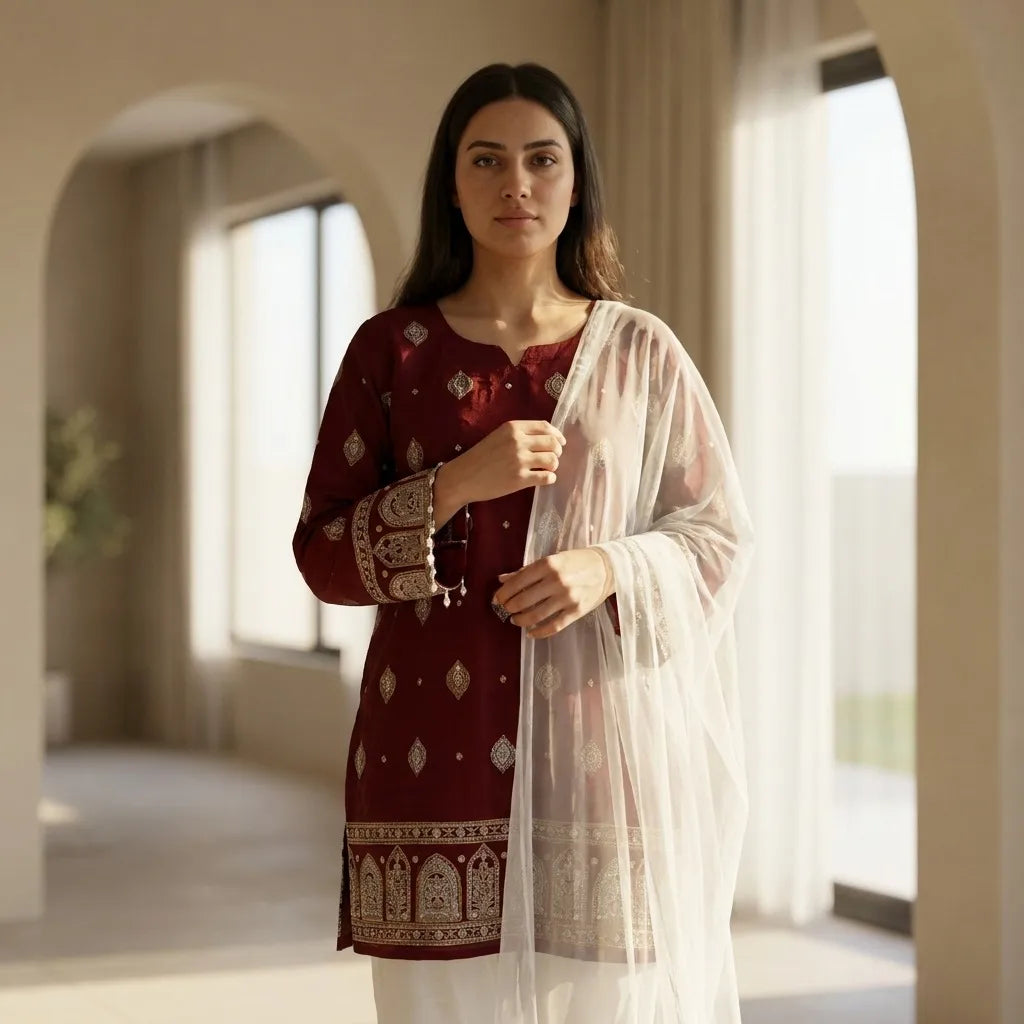 Rajasthani Maroon Short Kurthi Set