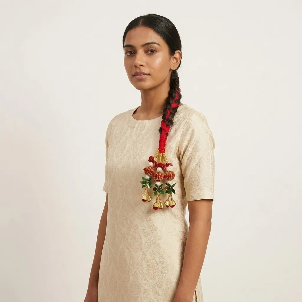 Traditional Red Lacha Hair Dori with Ghungroo Tassels in Qatar