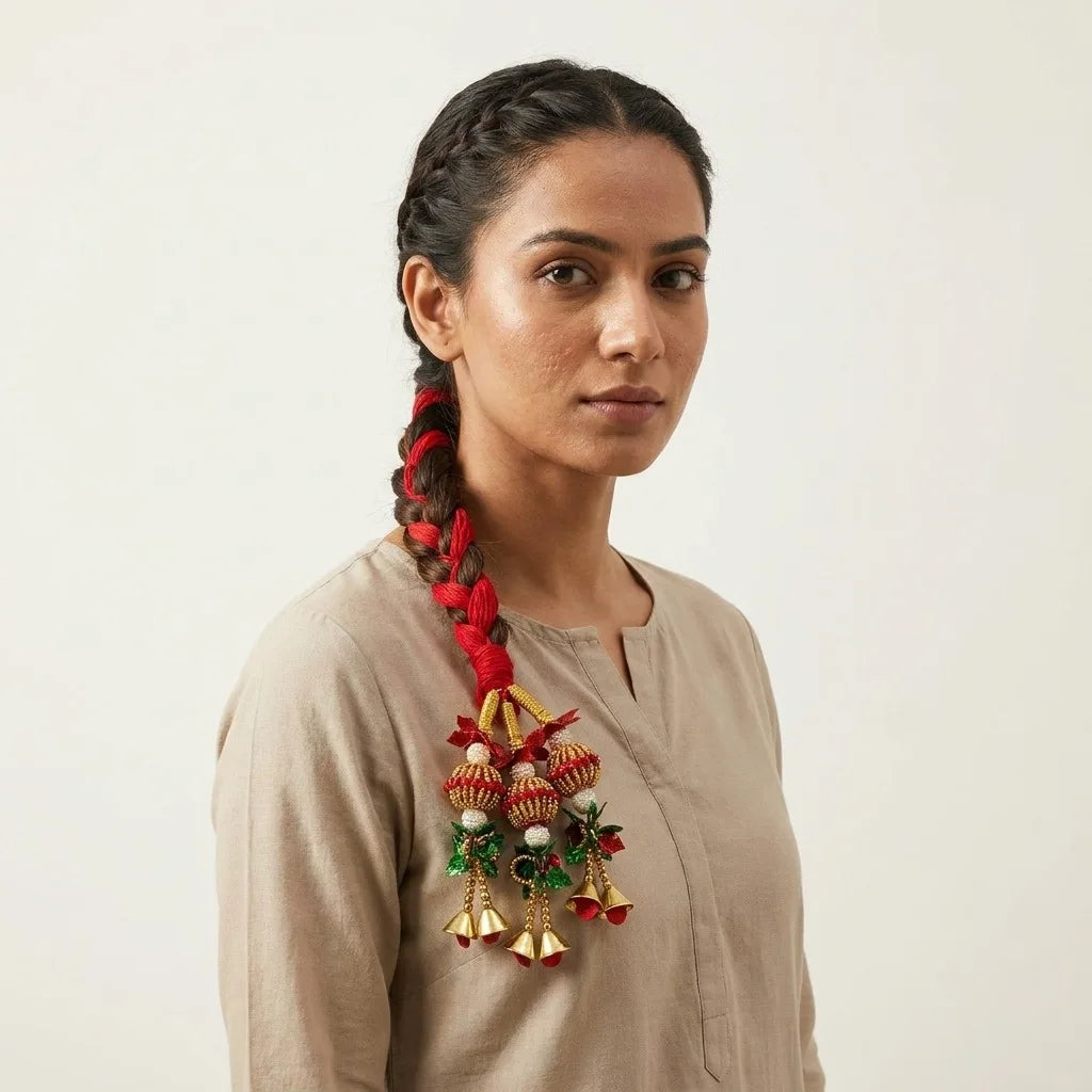 Traditional Red Lacha Hair Dori with Ghungroo Tassels in Qatar