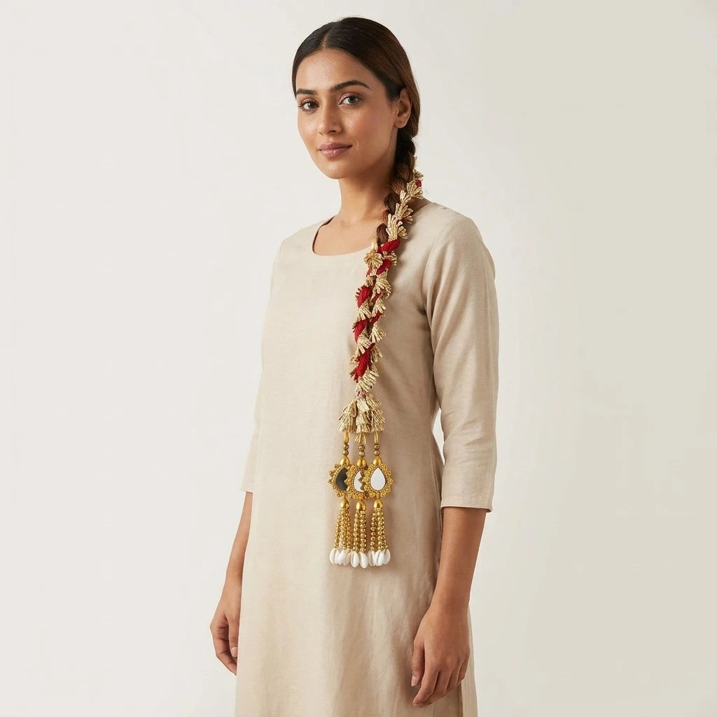 Red & Gold Color Punjabi Paranda Hair Accessory in Qatar