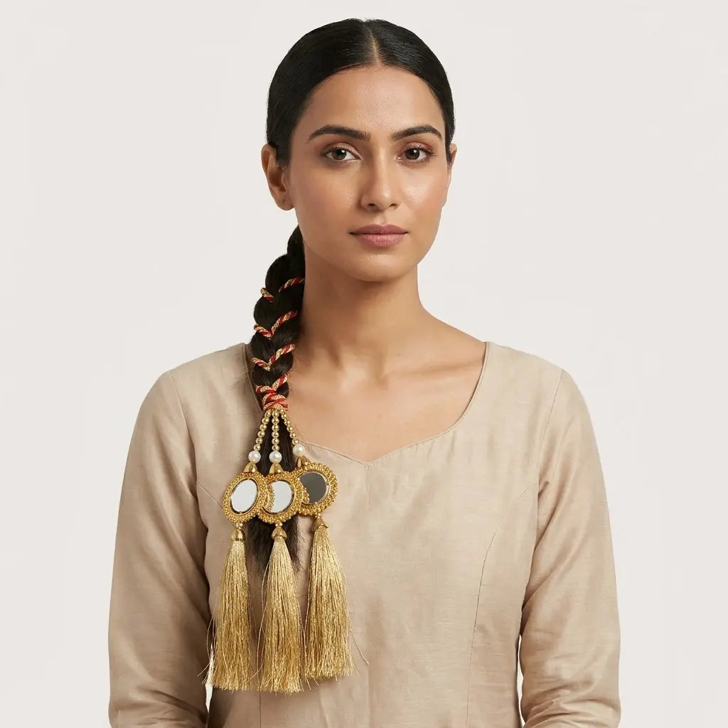 Red & Gold Color Traditional Paranda Hair Accessory in Qatar