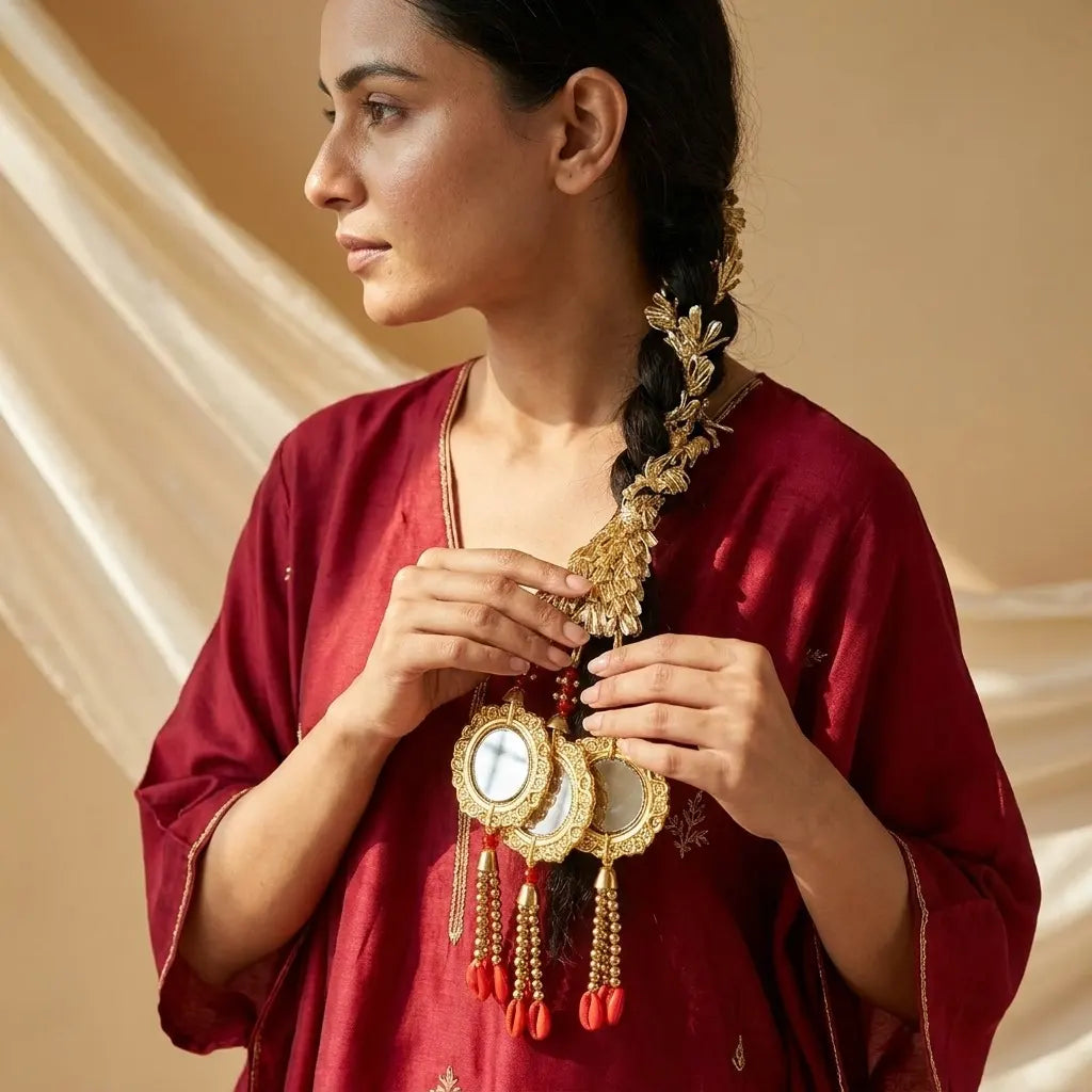 Traditional Mirror Work Paranda Hair Accessory – Qatar
