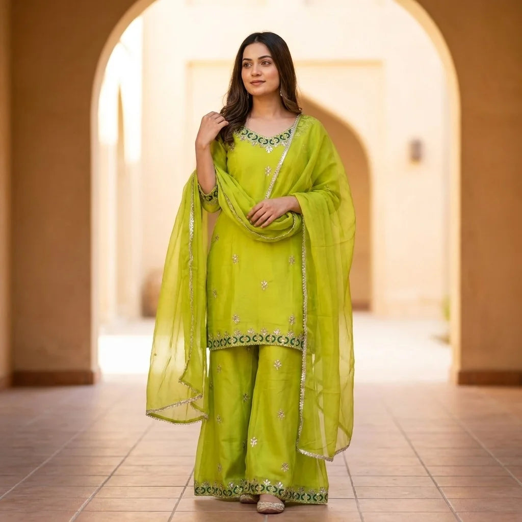 Green 90’s Georgette 3-Piece Kurthi Set