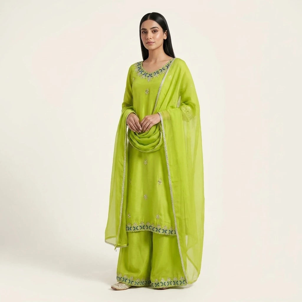 Green 90’s Georgette 3-Piece Kurthi Set