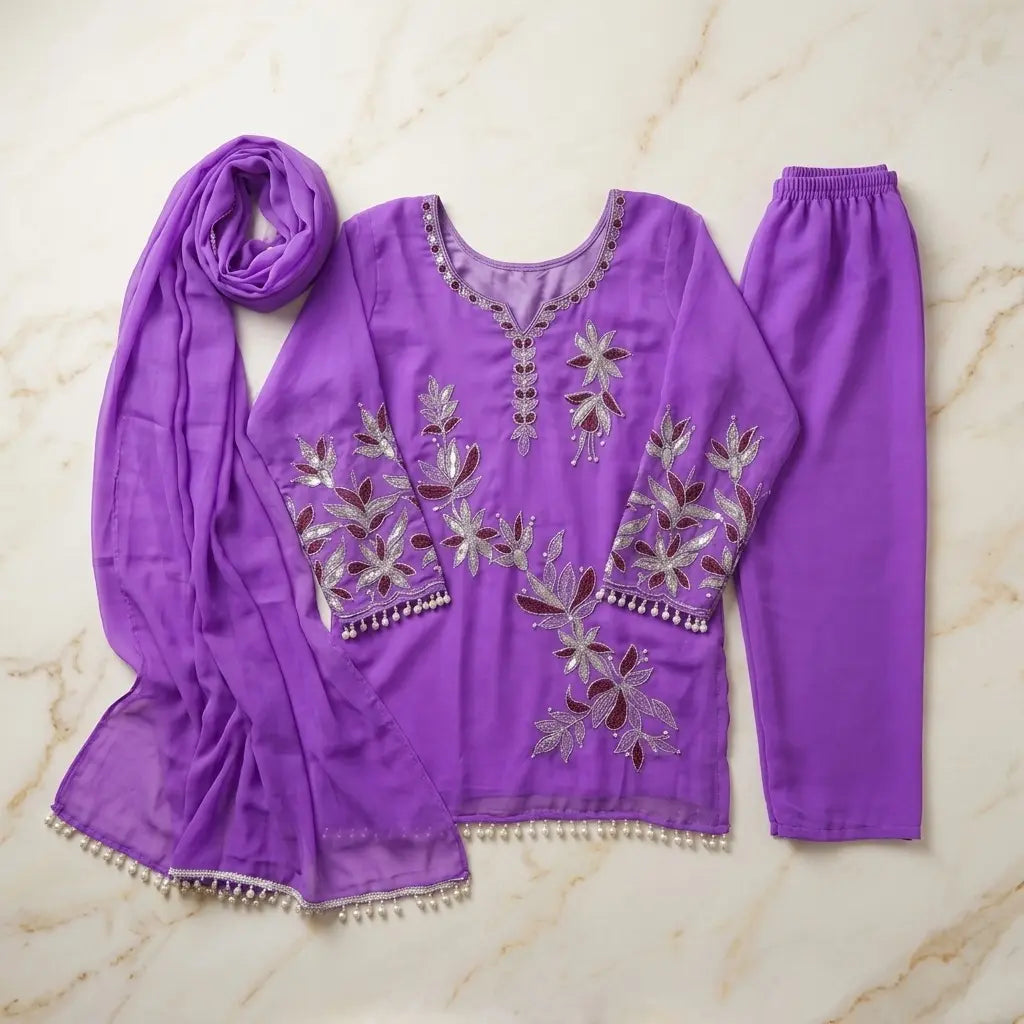 Pakistani Purple Georgette Kurthi Set