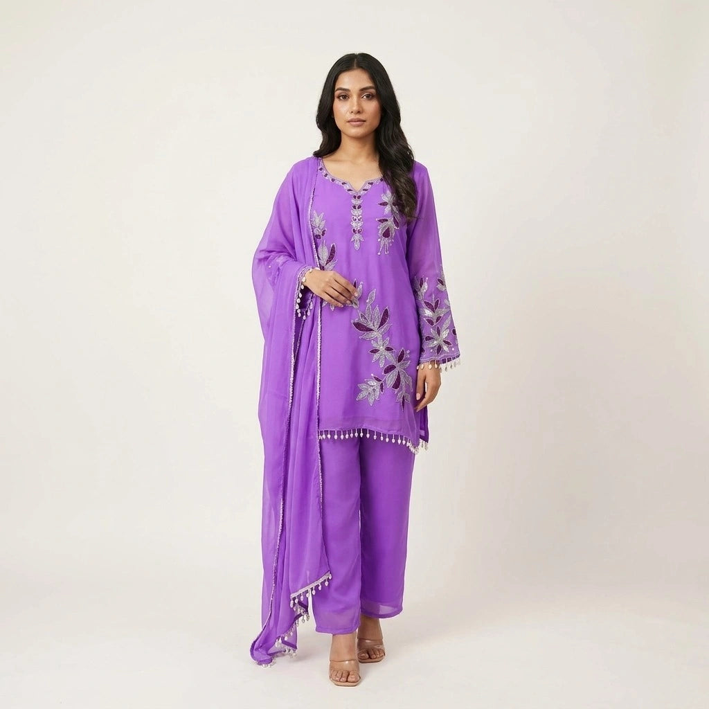 Pakistani Purple Georgette Kurthi Set