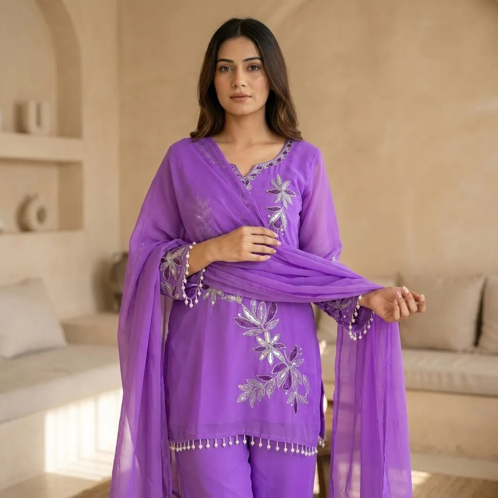 Pakistani Purple Georgette Kurthi Set