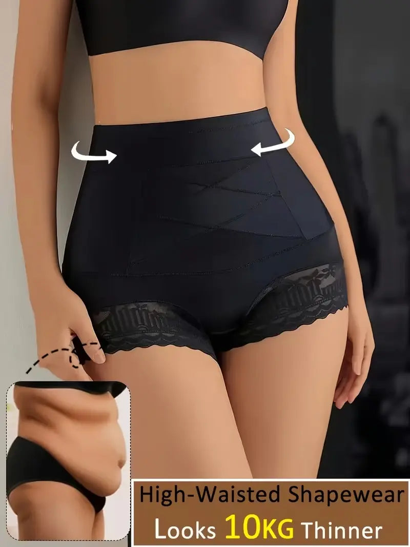 High-Waisted Tummy Control Shaping Underwear with Lace