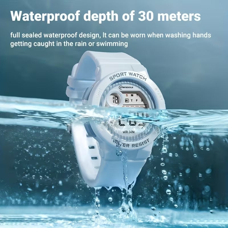 Mingrui Kids Digital Watch with Alarm, Timer & Glow | Water Resistant 30M | Black Plastic Case & TPU Strap | Ages 3–14