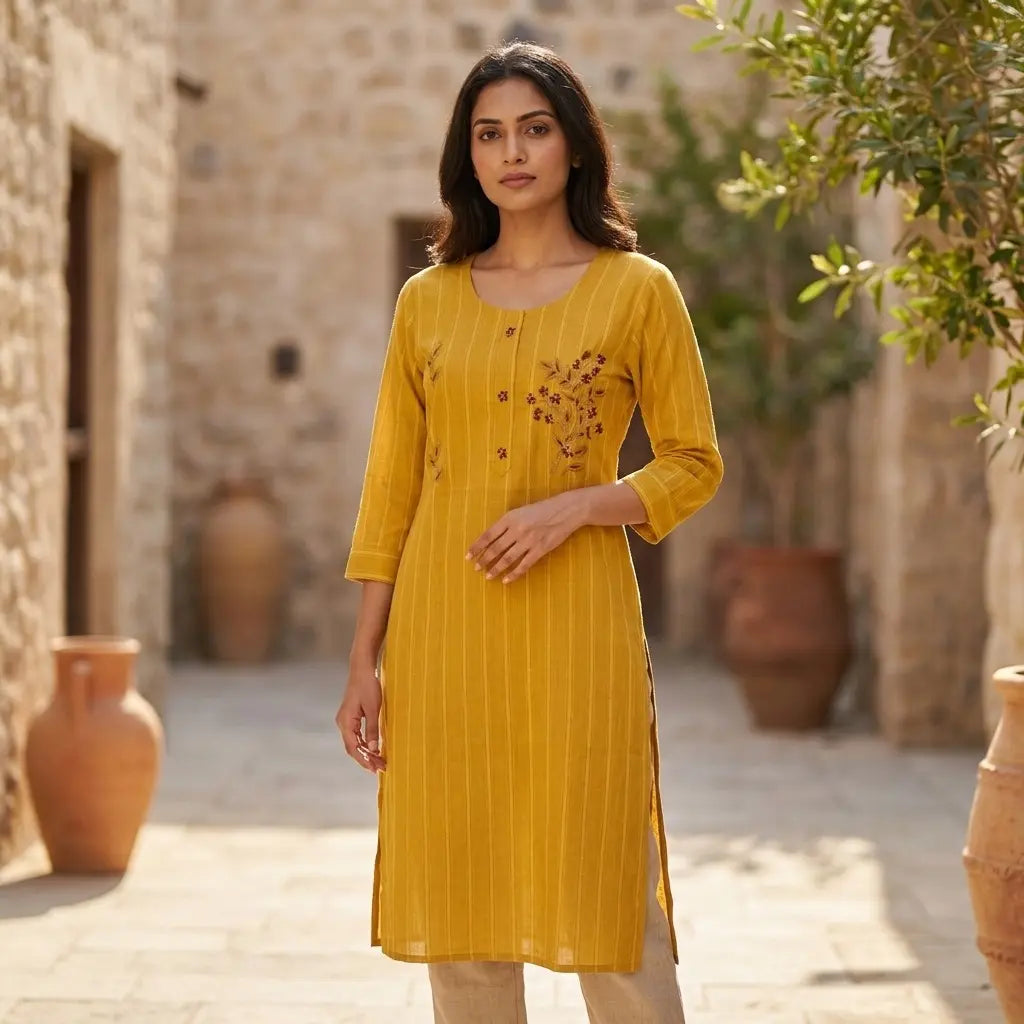 Embroidered Cotton Kurthi Top - Size 38