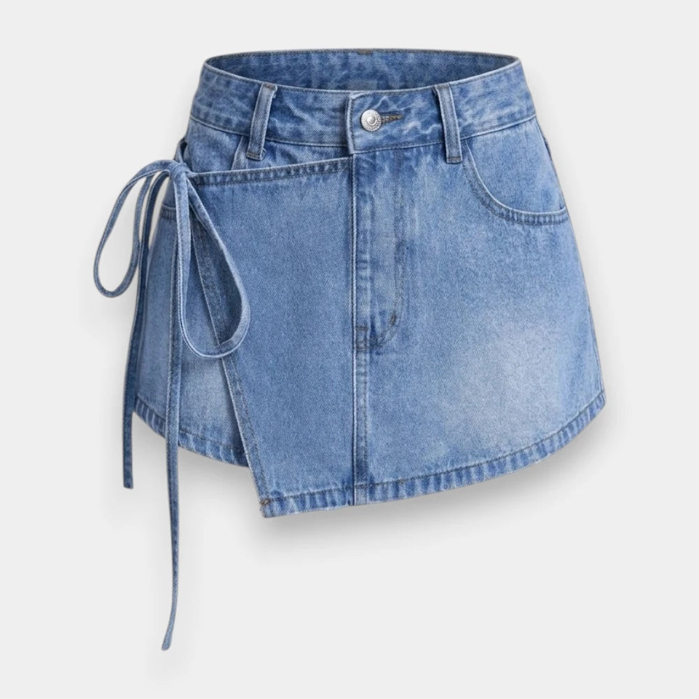 Women's High Waist Knot Side Denim Skirt
