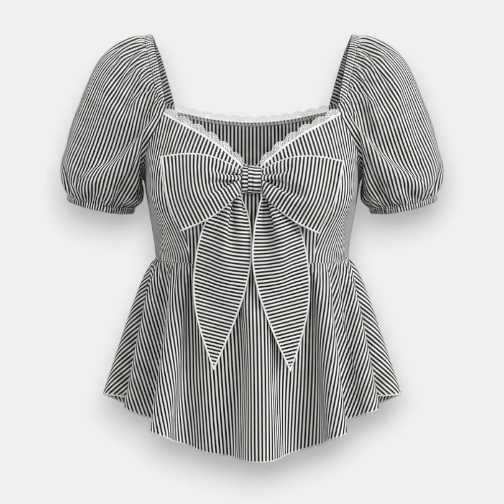 Bow Tie Neckline Waist-Flattering Blouse – Casual Everyday Top for Women