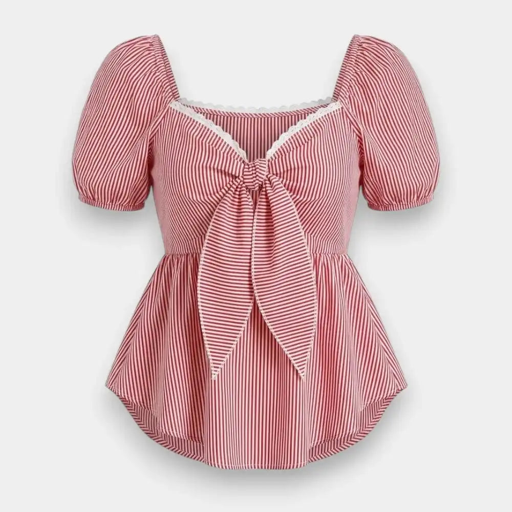 Bow Tie Neckline Waist-Flattering Blouse – Casual Everyday Top for Women