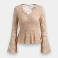 Elegant Lace Flare Sleeve Blouse – Slim Fit Ruffle Pleated Top for Women
