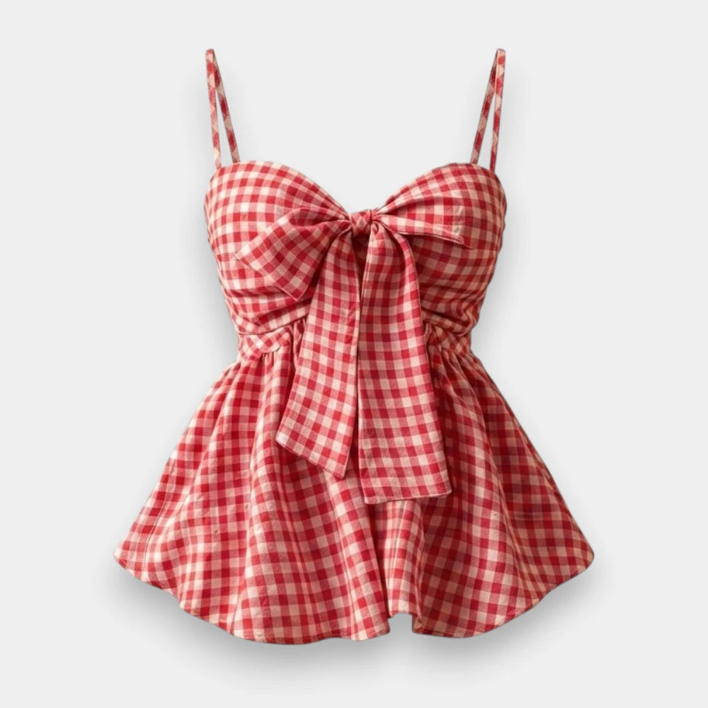Women's Plaid Camisole Top – Loose Textured Summer Cami - Size M