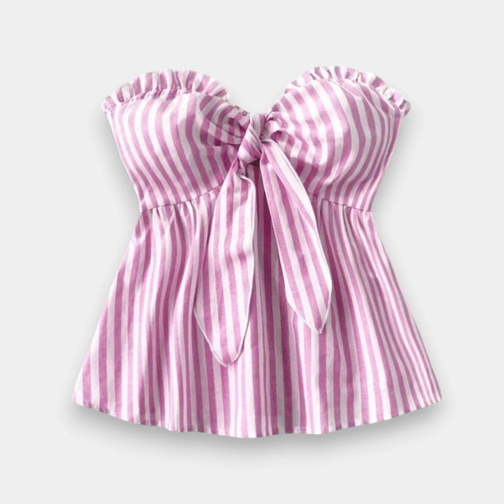 Women's Striped Bandeau Crop Top – Casual & Vacation Ready