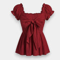 Women's Sweet Bowknot Chiffon Short Sleeve Blouse