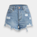 Women's High Waist Ripped Raw Trim Denim Shorts