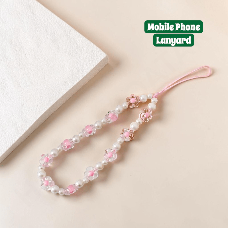 A Pearl Charming Pink Floral Phone Lanyard - Dohans Essentials - qatar