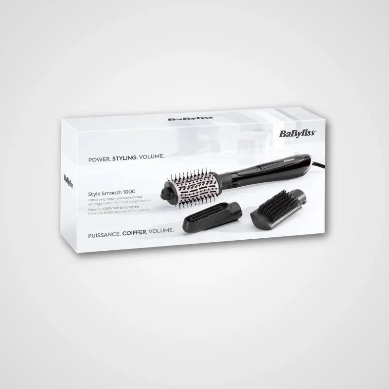 BaByliss AS128SDE Style Smooth 1000 واط 3 في 1 فرشاة الهواء الساخن لتجفيف وتمليس الشعر وإضافة كثافة