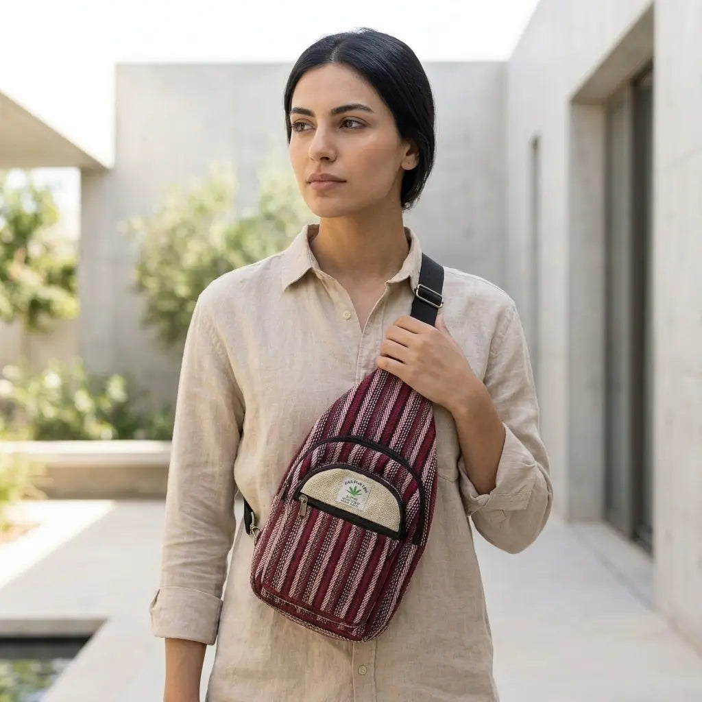 Unisex Himalayan Hemp Red Crossbody Bag