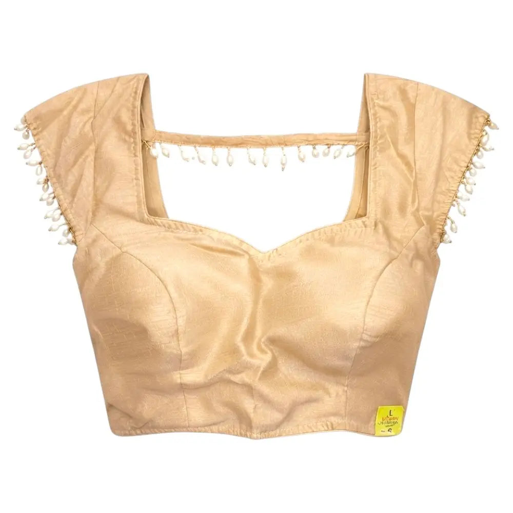 Golden Designer Blouse with Pearl Detailing