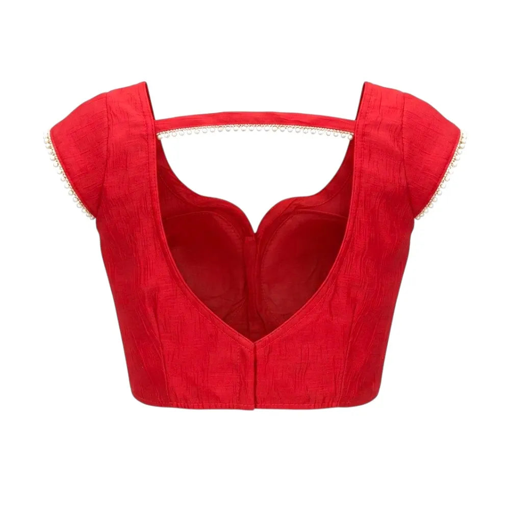 Red Designer Blouse with Pearl Design