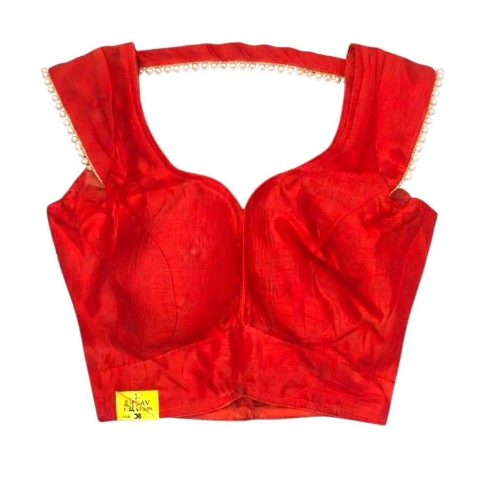 Red Designer Blouse with Pearl Design