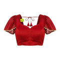 Solid Red Blouse with Pearl-Embellished Puff Sleeves