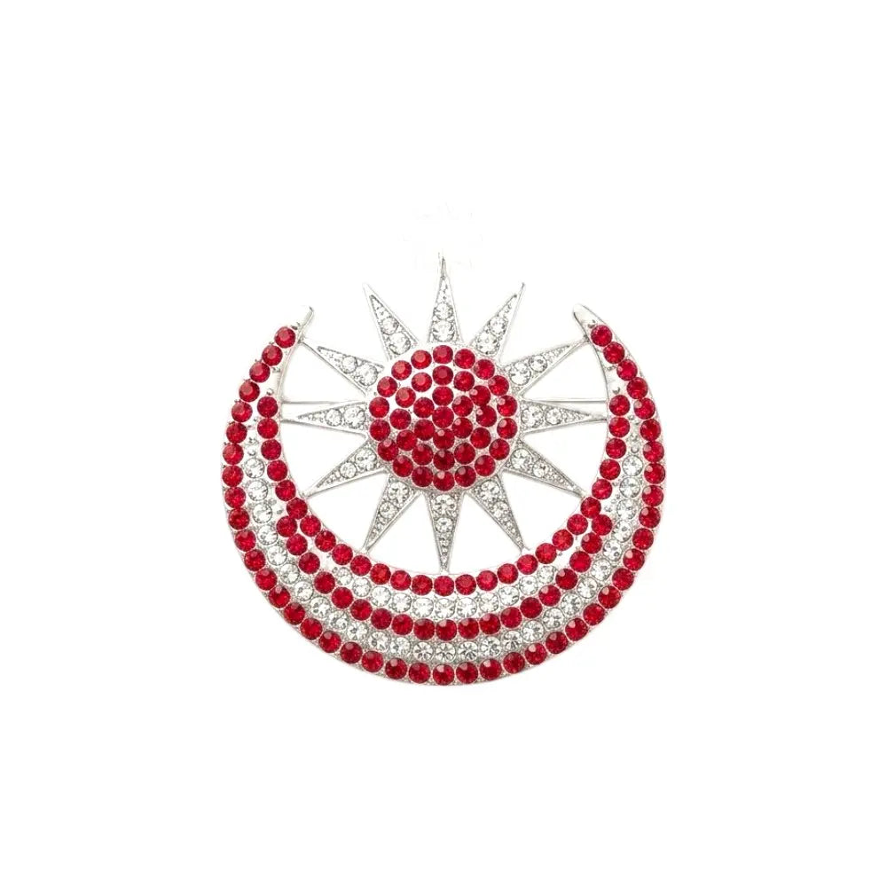 Red & White Crystal Sun & Moon Saree Pin