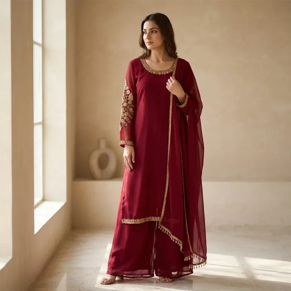 Red Sharara Kurti Set for Women in Qatar