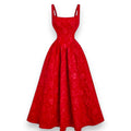 Red Smocked Square Neck Dress