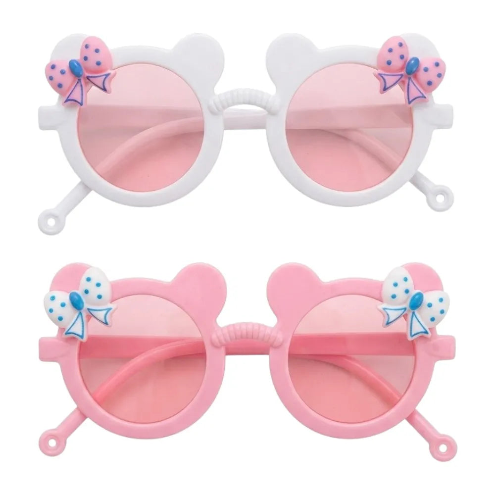Kids Cute Bear Frame Bowknot Glasses | Round Casual Decorative Eyewear for Girls | Fashion Accessory | Ages 3–14