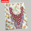 Unstitched floral kurti fabric with red and purple embroidery, perfect for women's fashion in Qatar