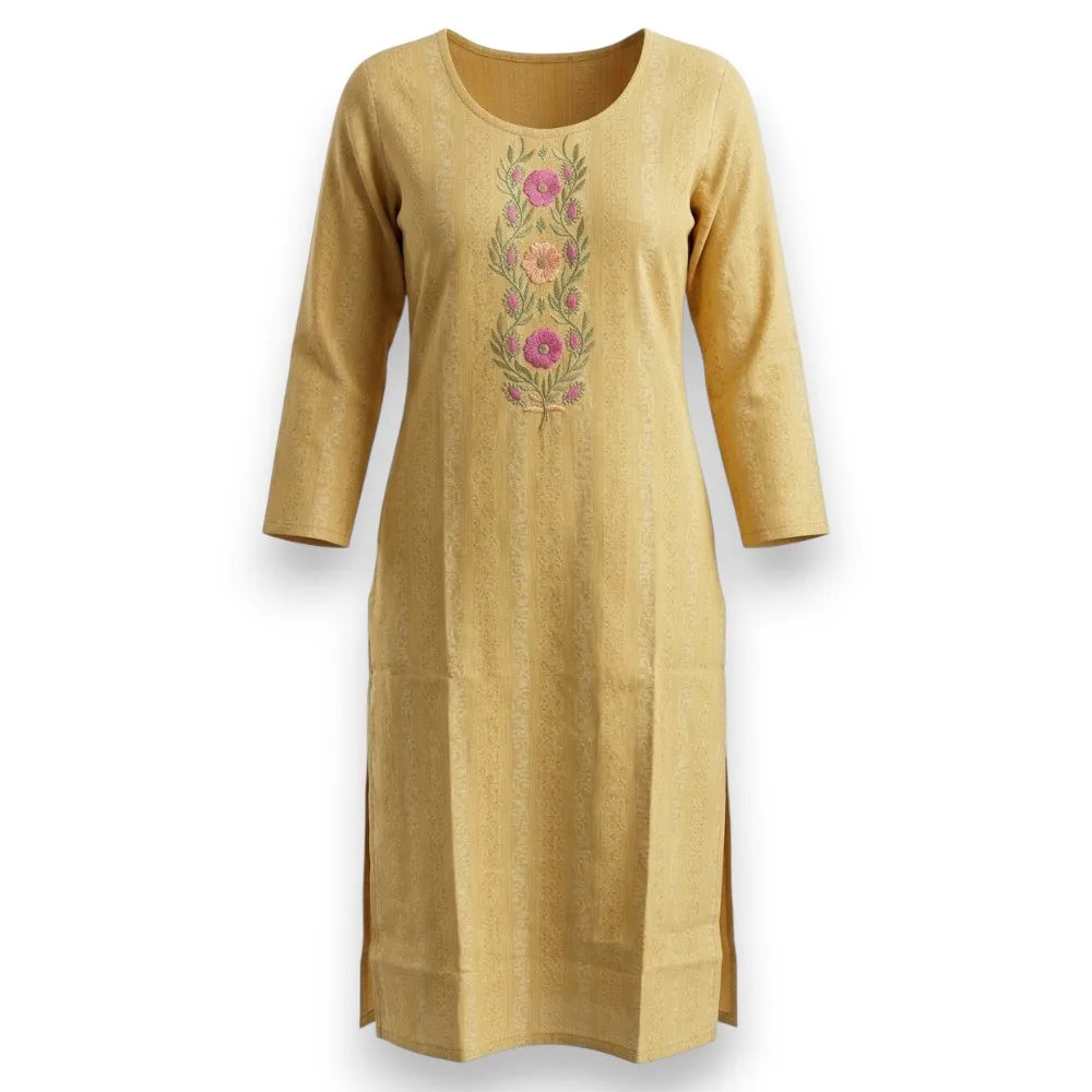 Yellow Floral Embroidered Kurthi Top - Size 38
