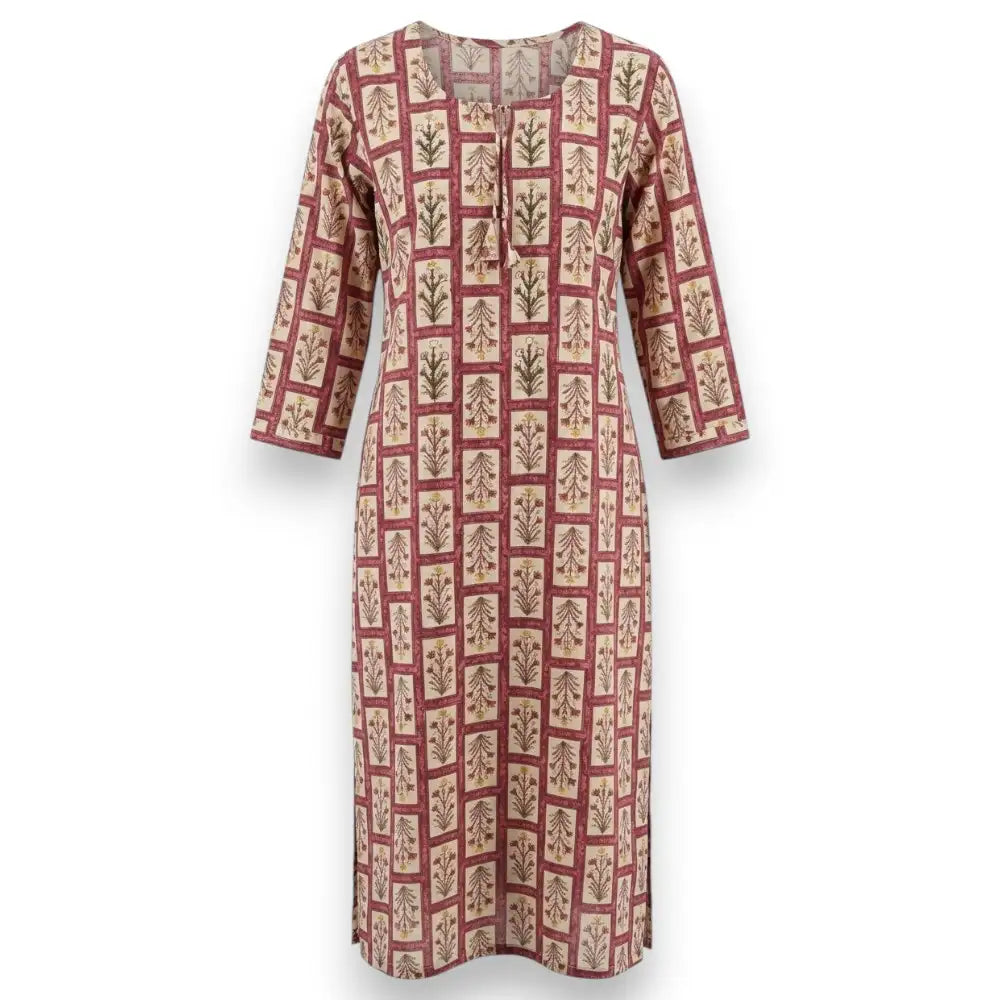 Pink Block Printed Cotton Kurti Top - Size 38