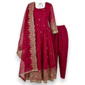 Rani Pink Embroidered Anarkali 3-Piece Kurti Set