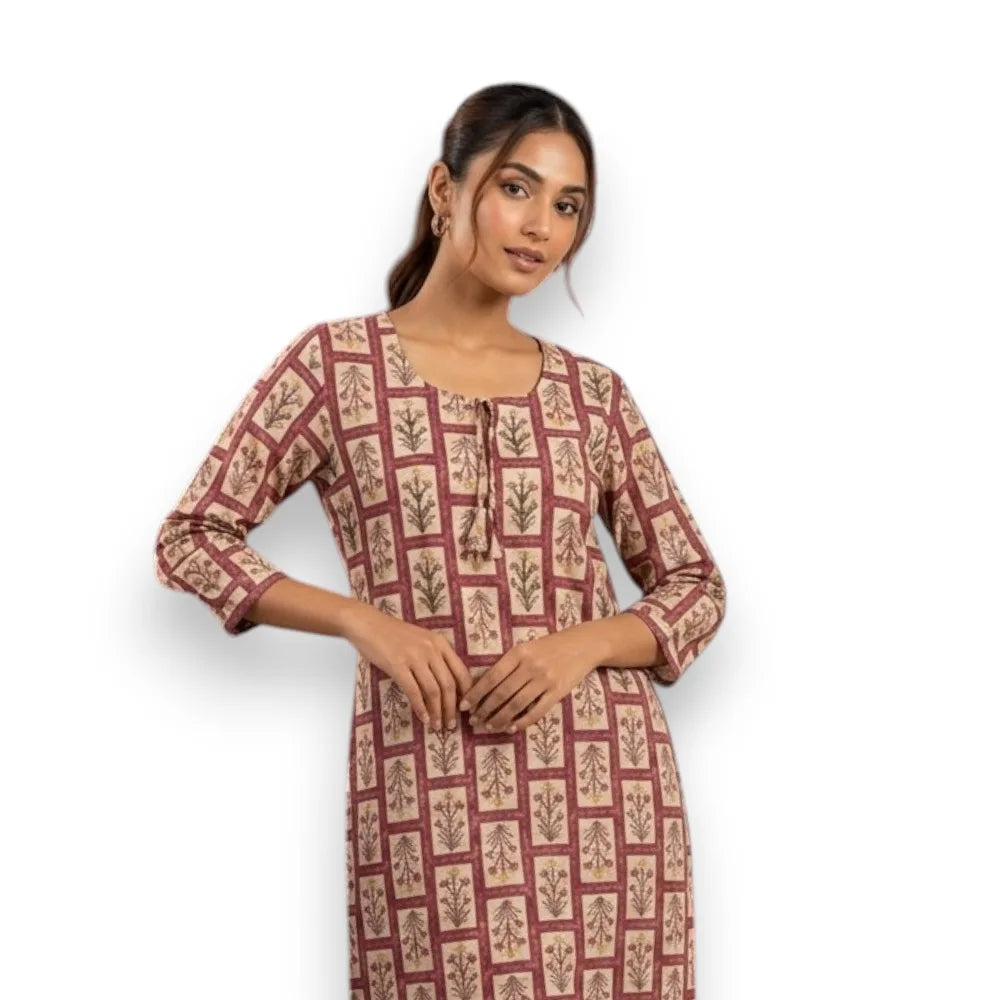 Pink Block Printed Cotton Kurti Top - Size 38