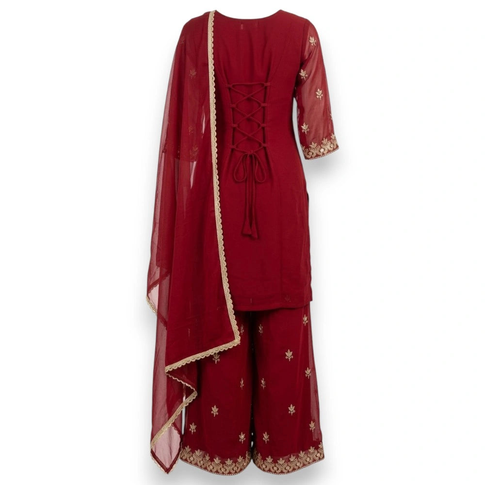 Red 90’s Georgette 3-Piece Kurthi Set