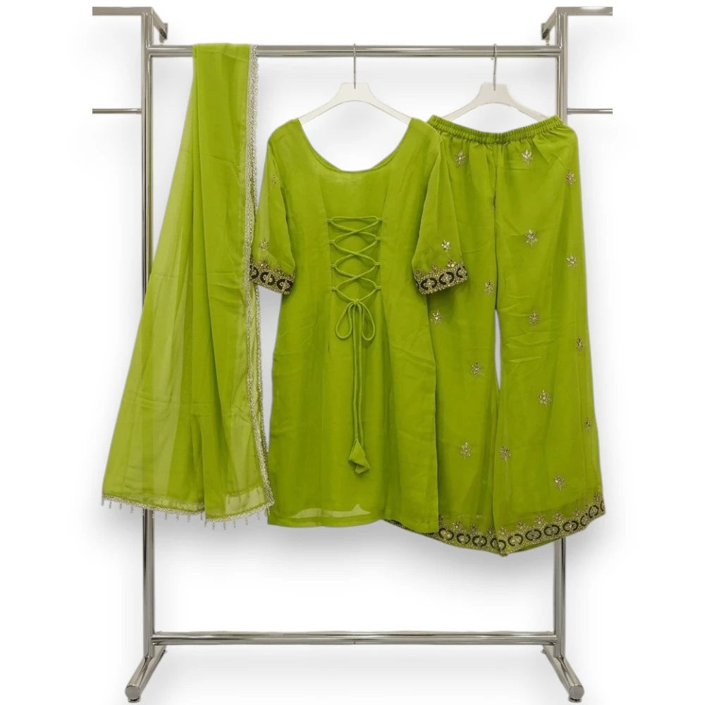 Green 90’s Georgette 3-Piece Kurthi Set