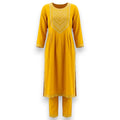 Yellow Cotton Fabric Kurthi & Suruwal Set  - Size 42