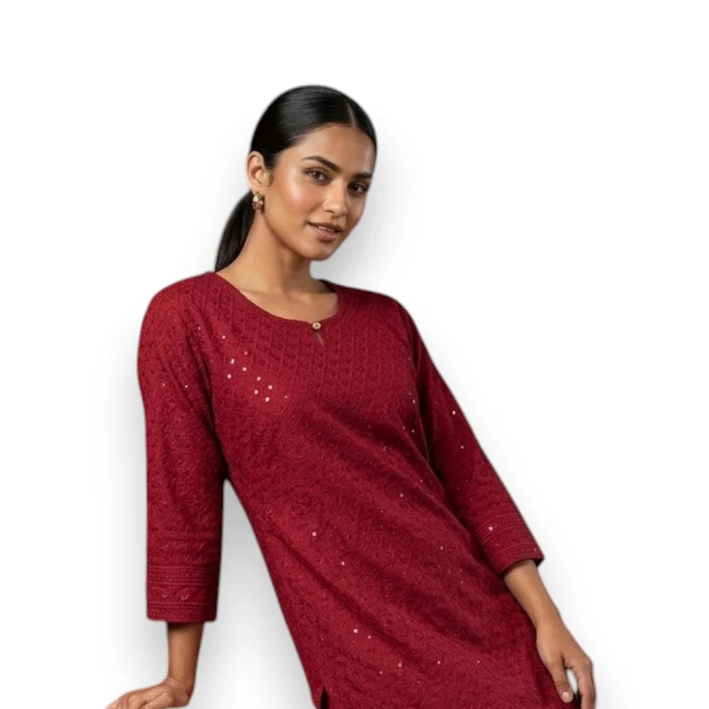 Chikankari Cotton Kurthi Top - Size 42