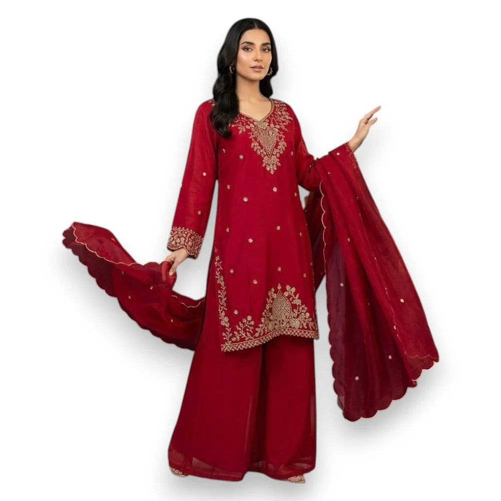 Royal Maroon 3-Piece Silk Kurthi Set