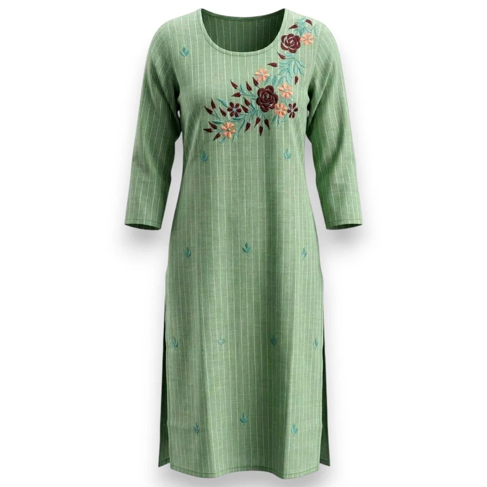 Green Floral Embroidered Kurthi Top - Size 36