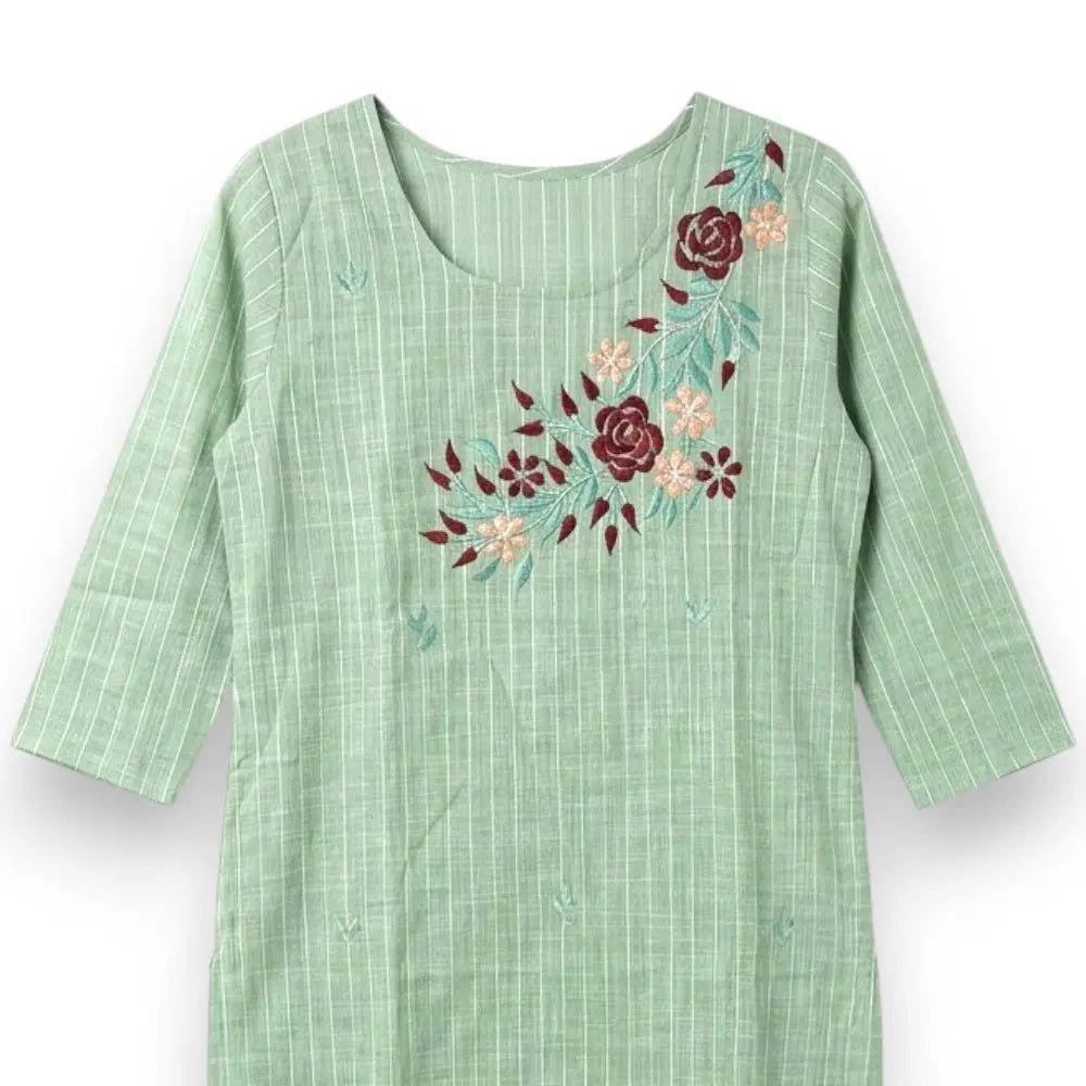 Green Floral Embroidered Kurthi Top - Size 36