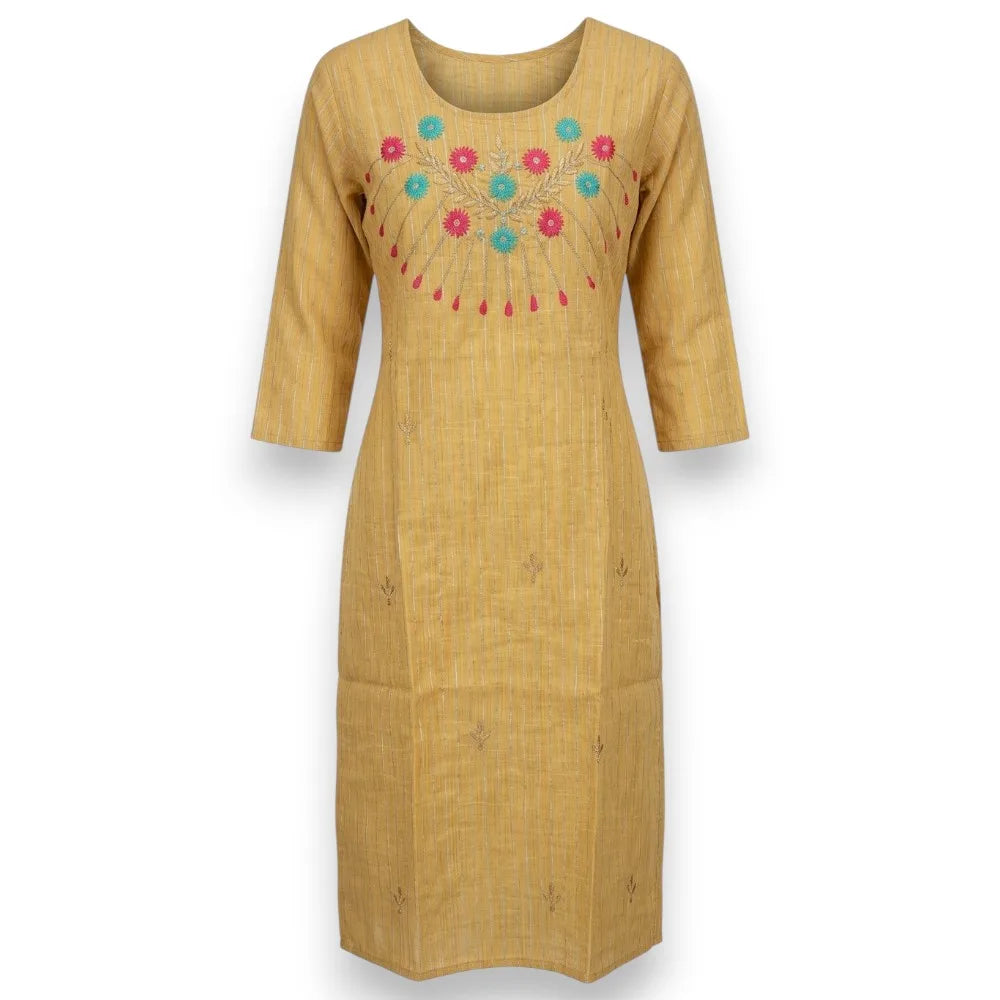 Floral Embroidered Cotton Kurthi Top - Size 42