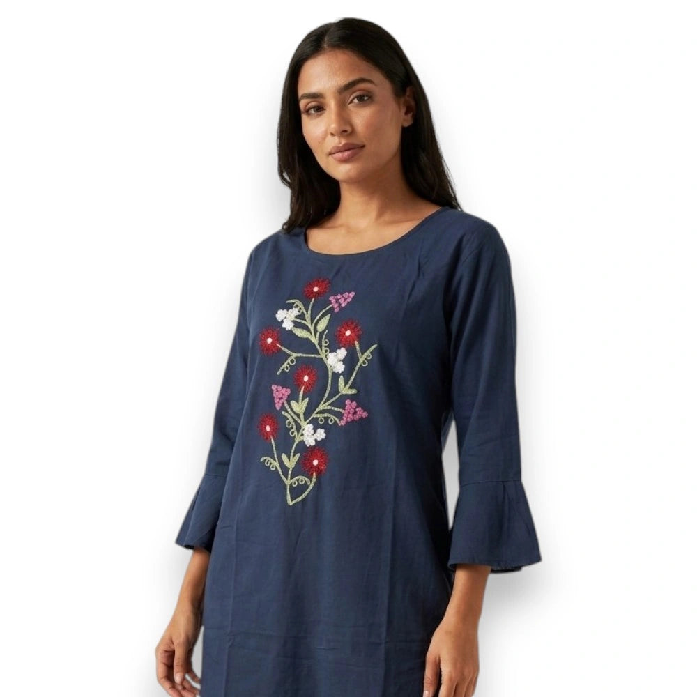 Floral Embroidered Cotton Kurti Top - Size 42