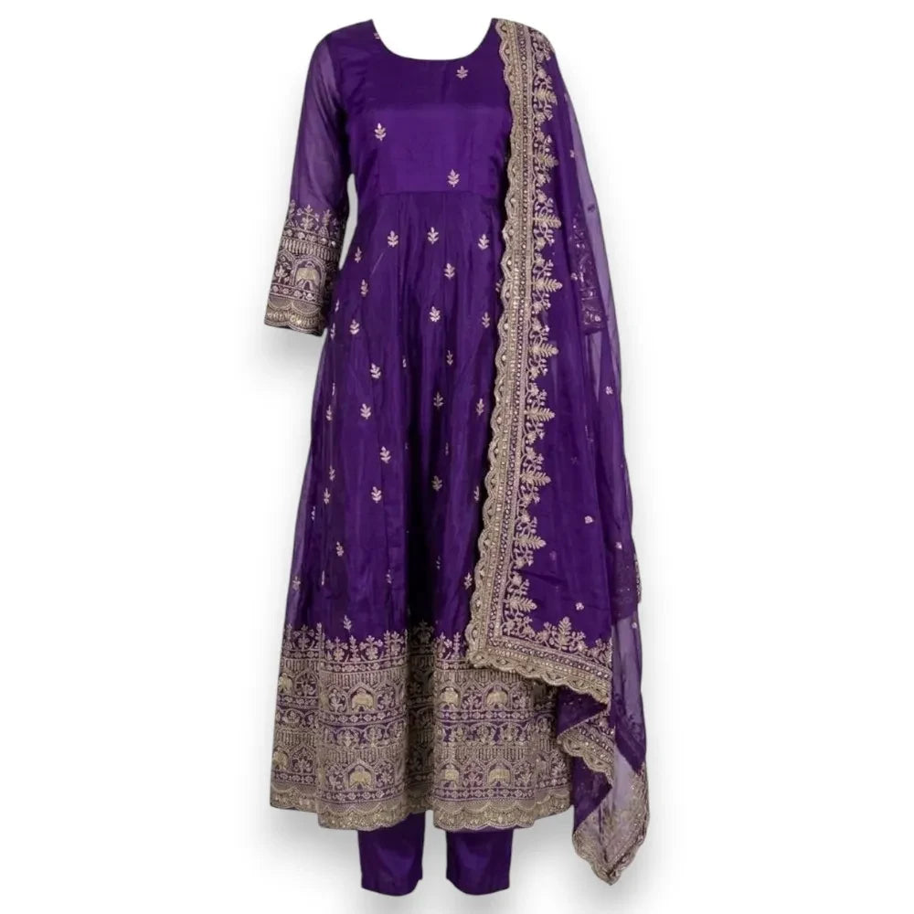 Royal Purple Embroidered Anarkali Gown Kurthi Set