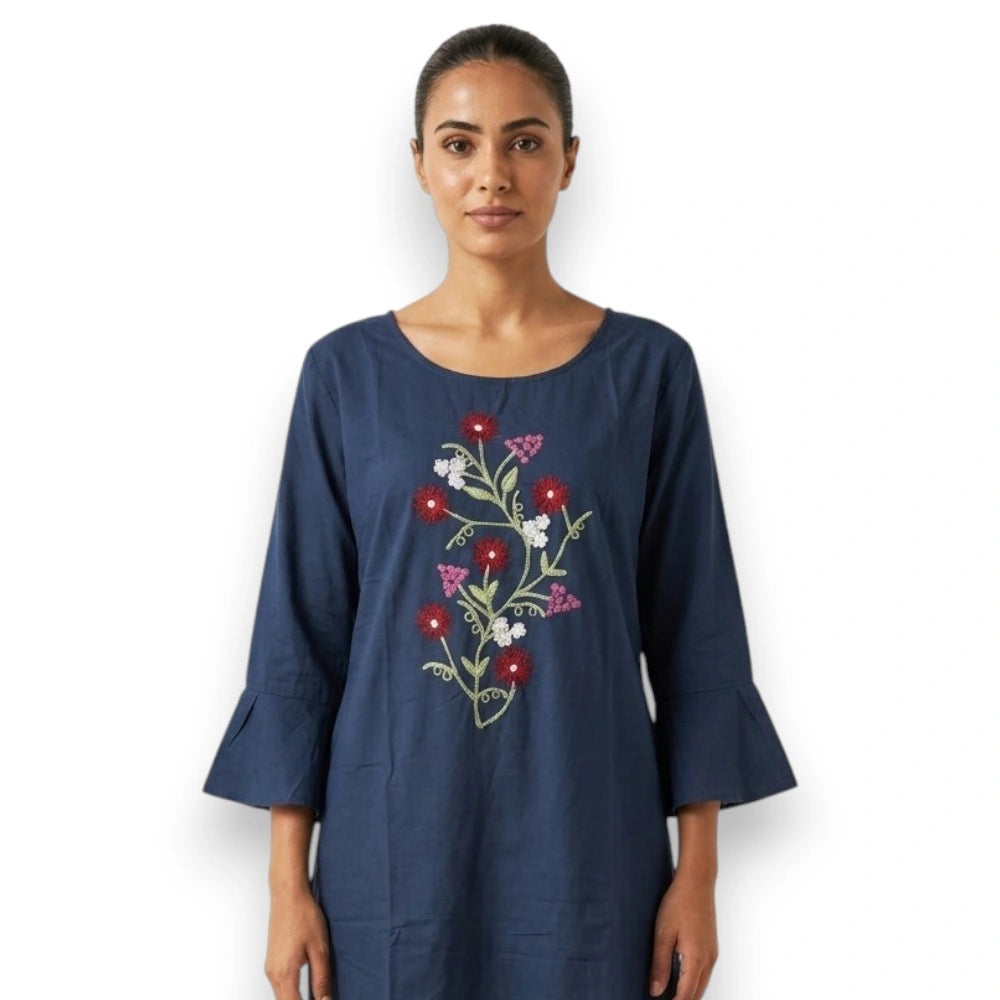 Floral Embroidered Cotton Kurti Top - Size 42